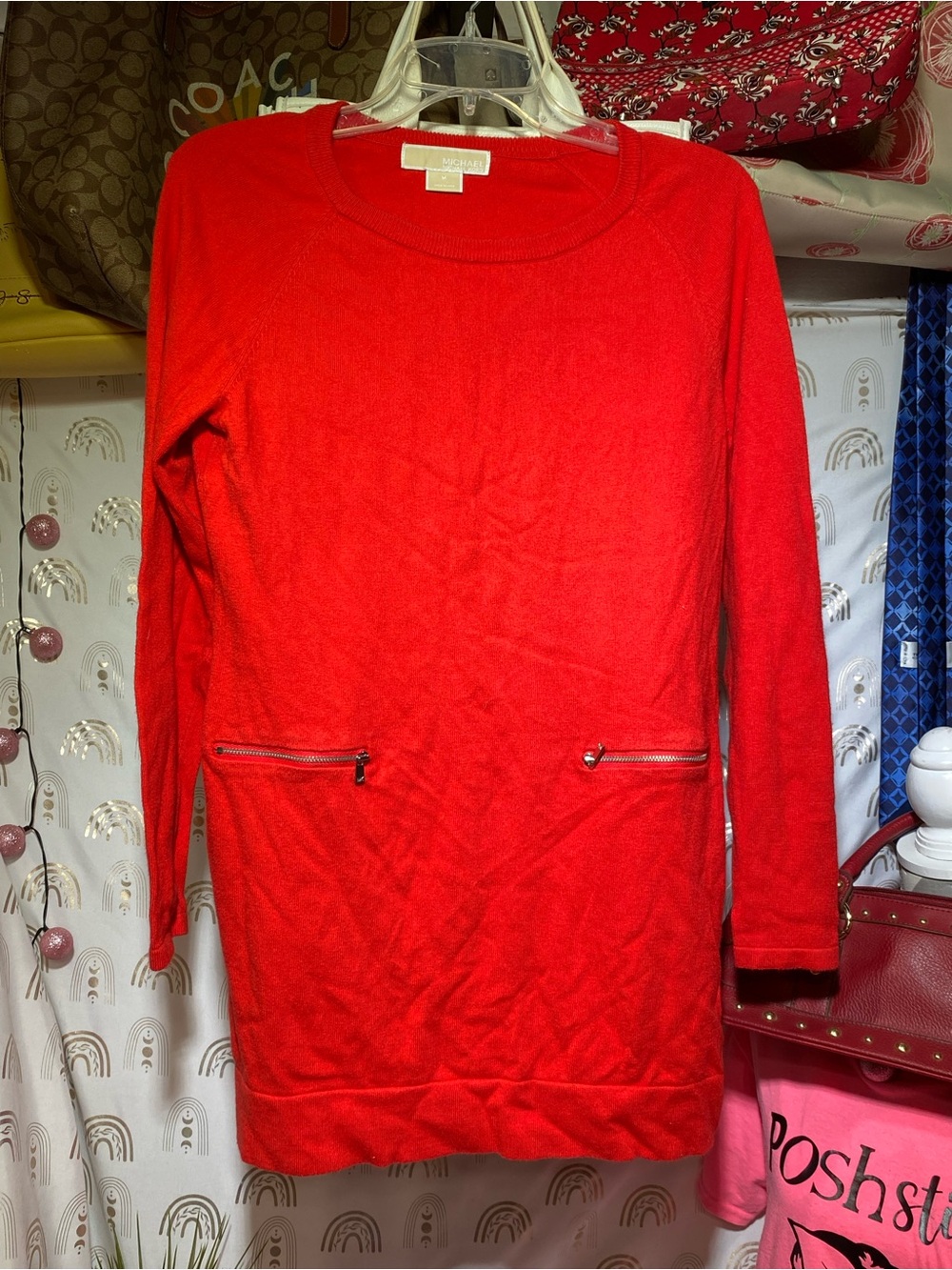 Michael Kors Red Knit Top with Crew Neck